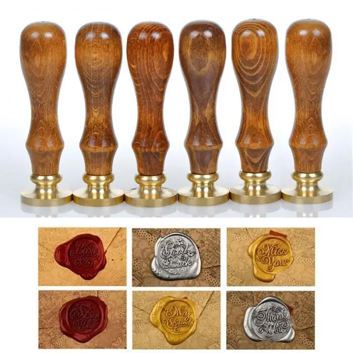 Новинка латунная головка деревянная ручка цветок воск печать письмо открытка