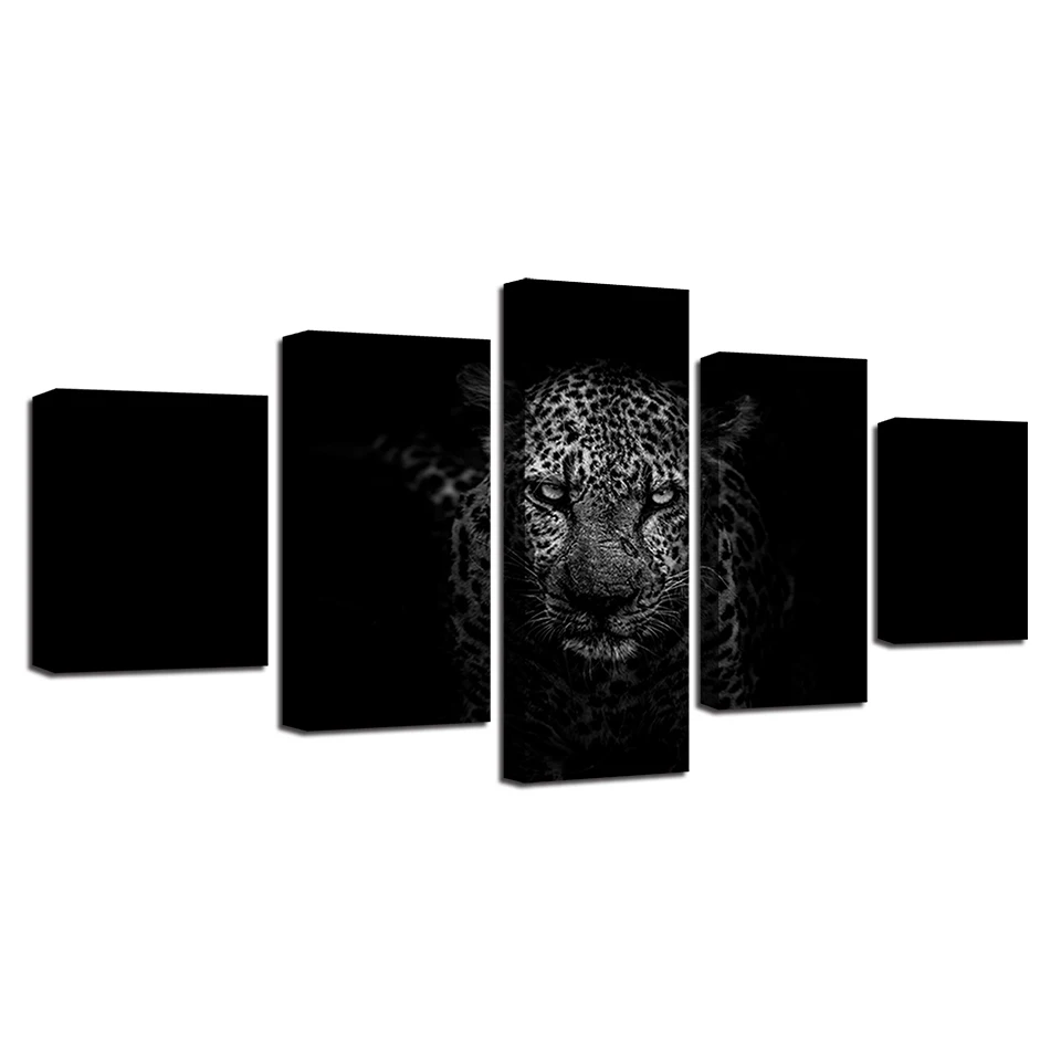 Home Decor Гостиная стены Книги по искусству HD с 5 шт. черный фон животных Leopard Картины