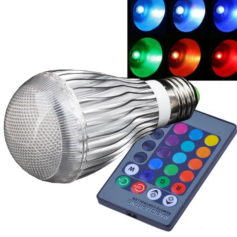 Светодиодная RGB лампа E27 точечный светильник праздничное освещение с ИК пультом