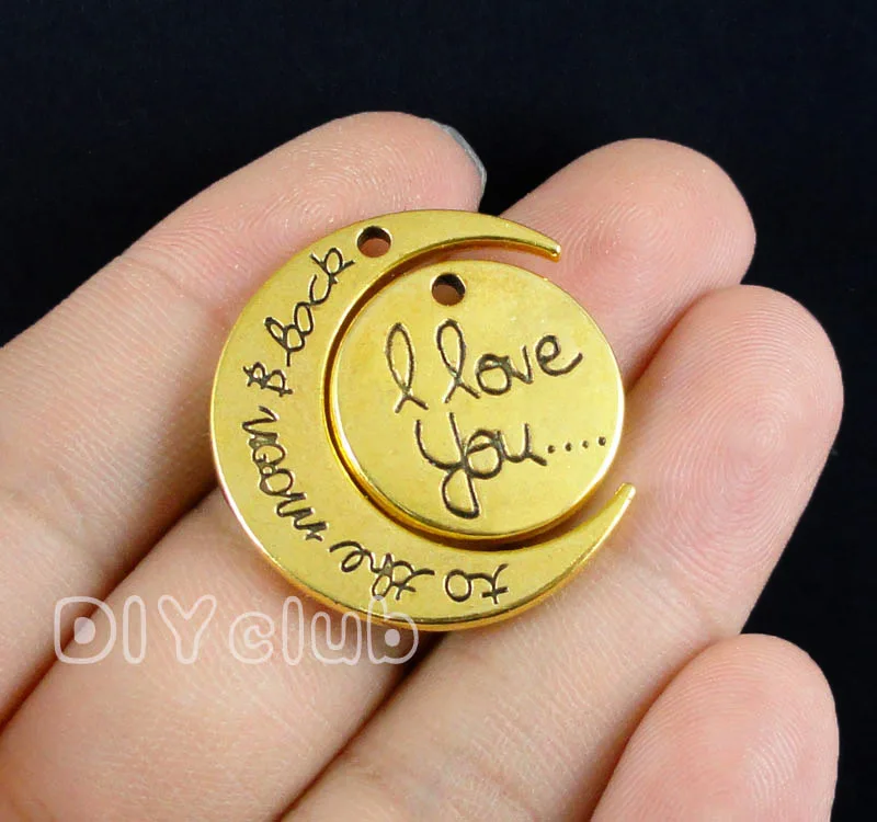 10 компл.-античное серебро/бронза/золото I Love You To The Moon And Back Charm подвеска 29x27мм |
