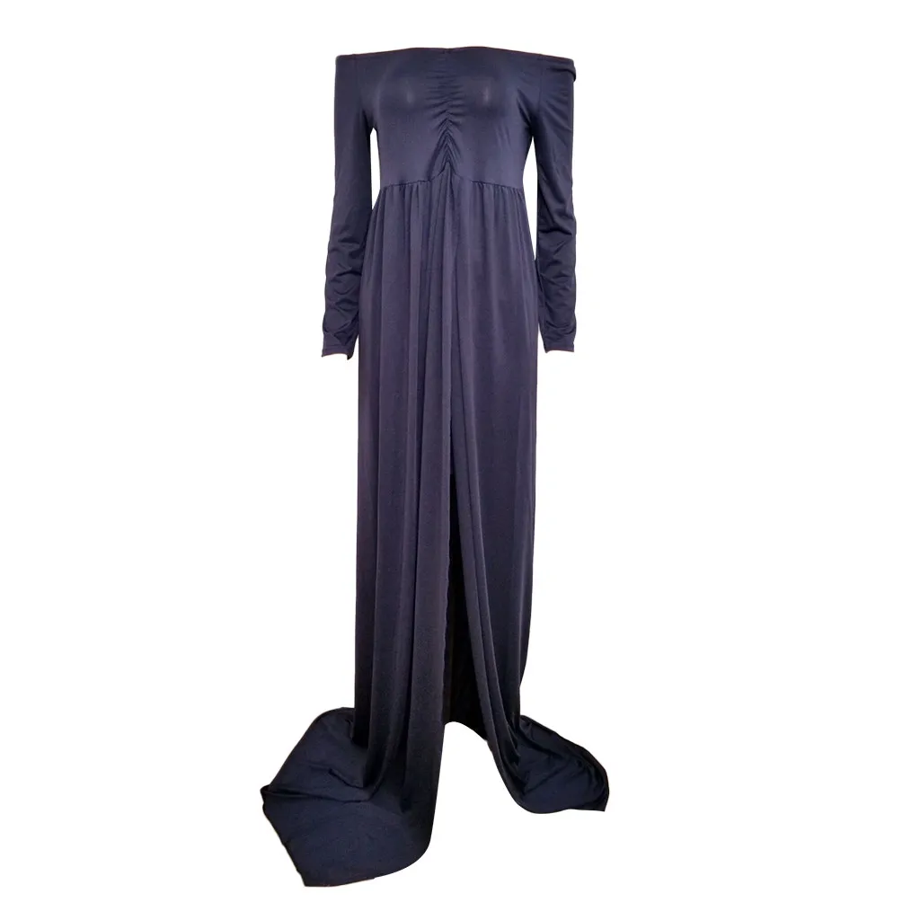 Dark Blue Maternity Evening Dresses Women Mommy&Me Pregnants Sexy Photography Props Off Shoulders Nursing Dress Family Vestido Embaraza@35 - Цвет: Dark Blue
