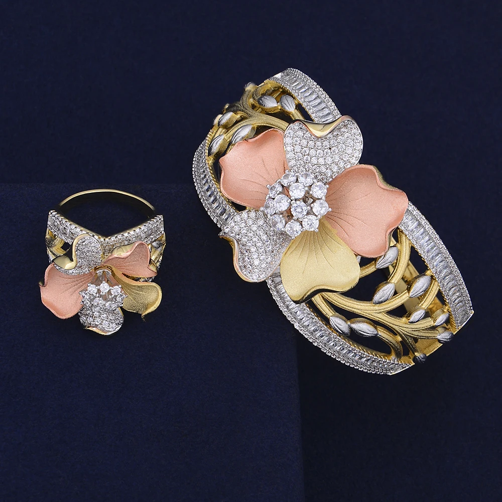 Роскошный Дубай Свадебный юбилей 2 шт браслет кольцо Ювелирные наборы для женщин