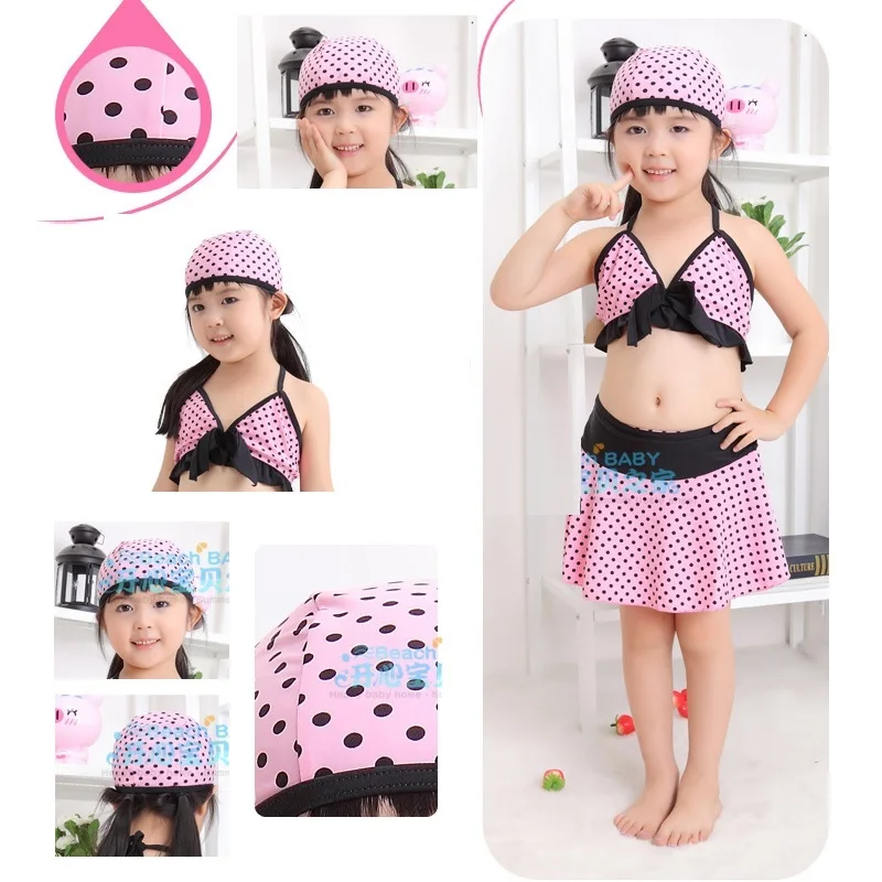 Купальник бикини в горошек для девочек комплект из 4 предметов юбка шапочка