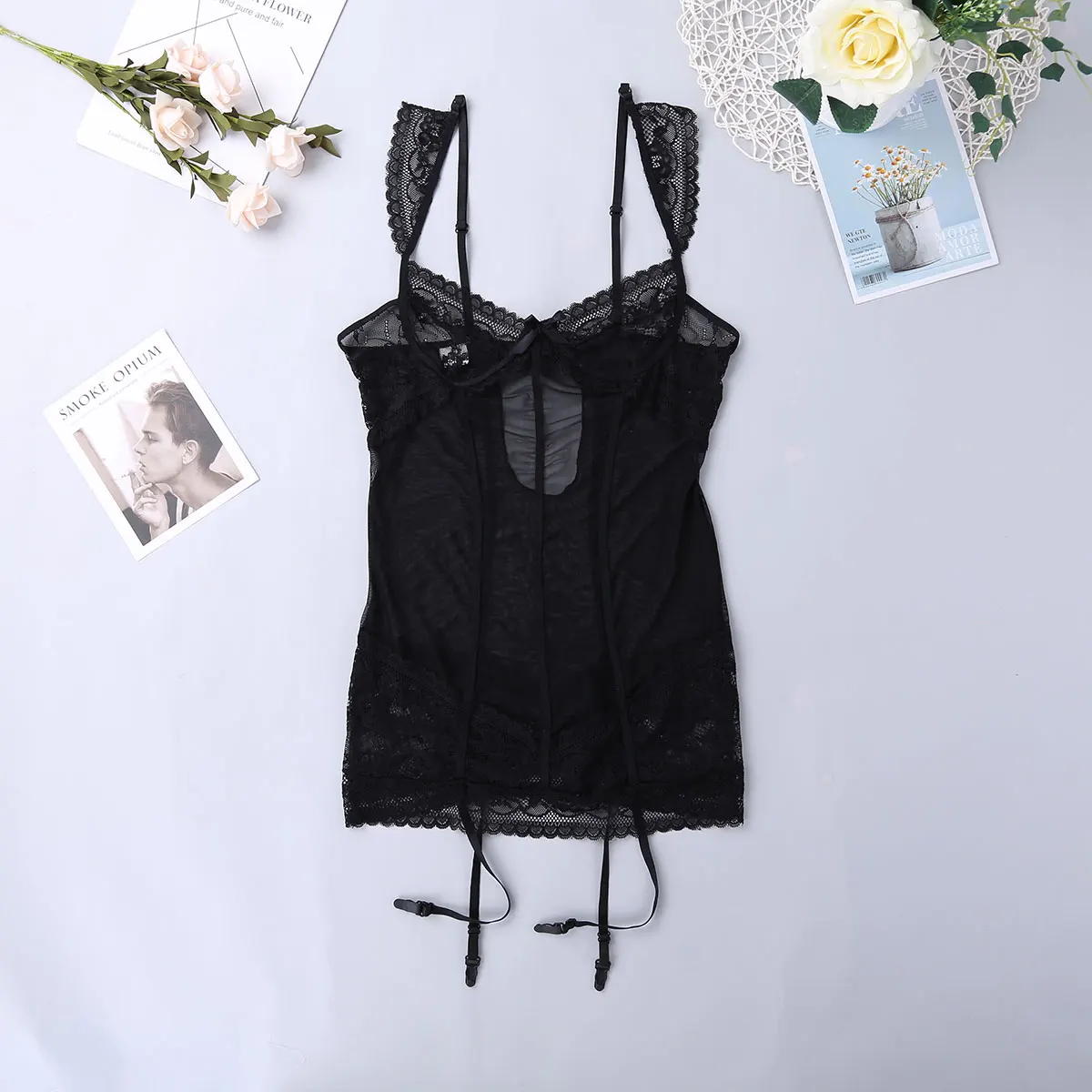 TiaoBug мужской комплект нижнего белья сетчатый с цветочным кружевом мини платье