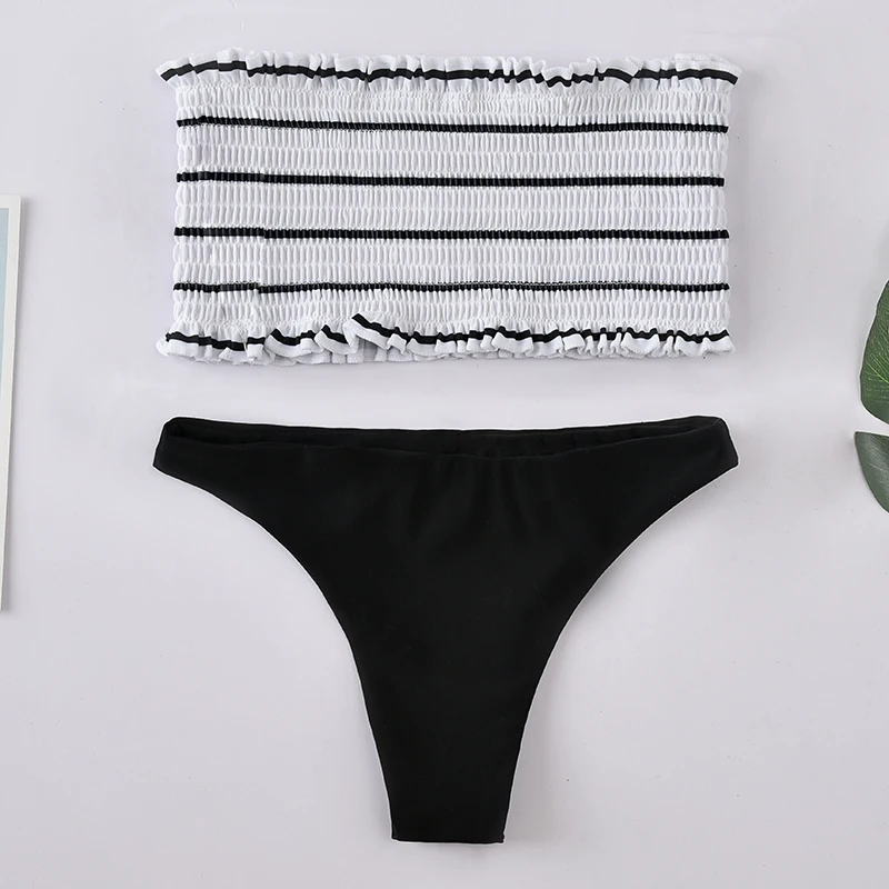 Женский купальник в полоску бандо однотонный купальник-бикини без бретелек