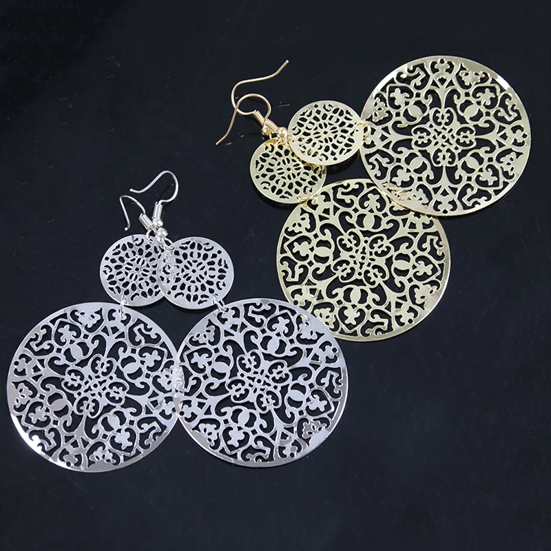 Длинные висячие серьги для женщин классический узор полые круглая бижутерия