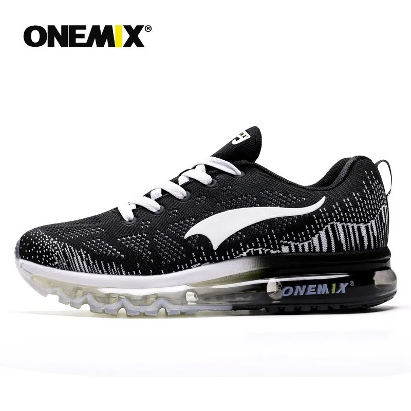 ONEMIX/мужские спортивные кроссовки для бега с музыкальным ритмом, мужские кроссовки с дышащей сеткой, уличная спортивная обувь, светильник, мужская обувь, европейские размеры 39-47 - Цвет: Black White