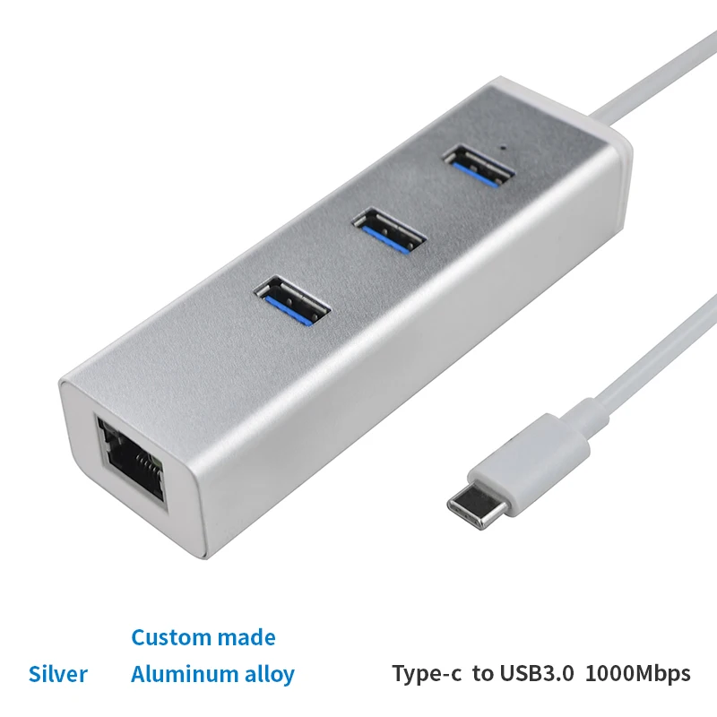 Silver USB-C Тип usb с разъемами типа c и USB3.0/RJ45 Ethernet адаптер 100/1000 Мбит/с usb хаб для ноутбуков, таких как Xiaomi/MacBook/huawei - Цвет: Silver USB-C