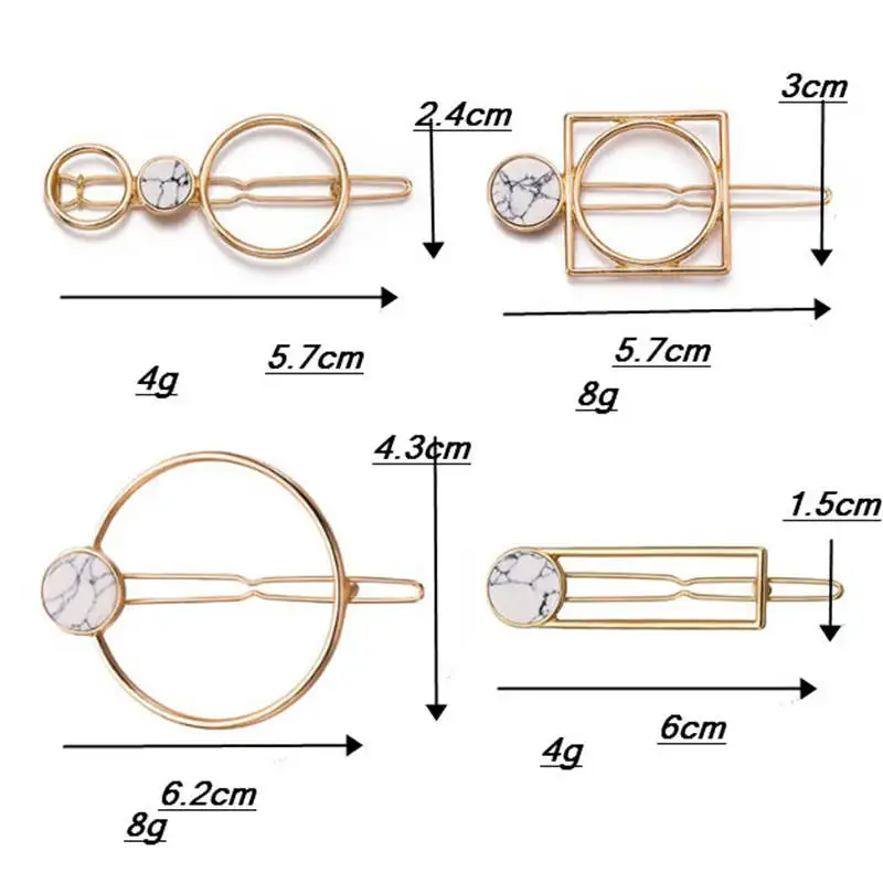 2020 Ретро мода для женщин девушек металлические круглые квадратные заколки волос