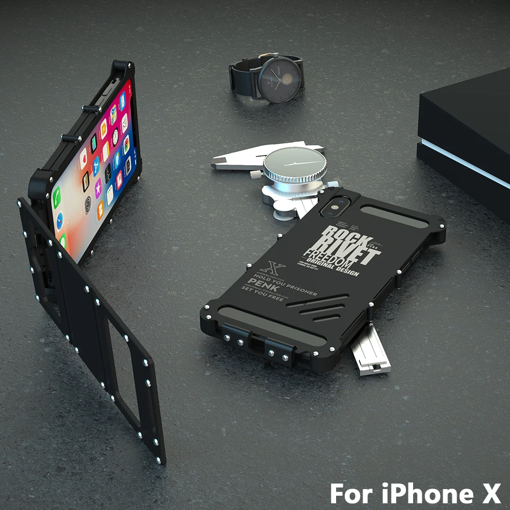 Защитный чехол King Heavy Duty для Iphone 5s 7 8 plus XS из нержавеющей стали с заклепками I6 I6P I7 I7P