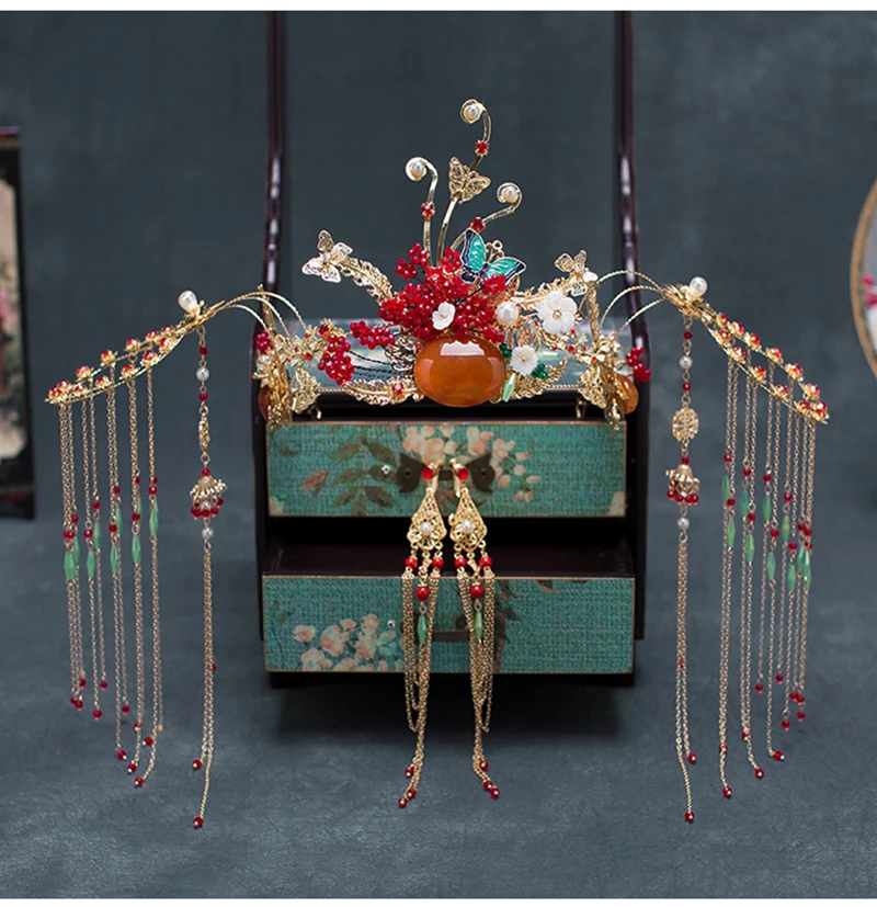 HIMSTORY восточные китайские ретро свадебные аксессуары для волос винтажные красные