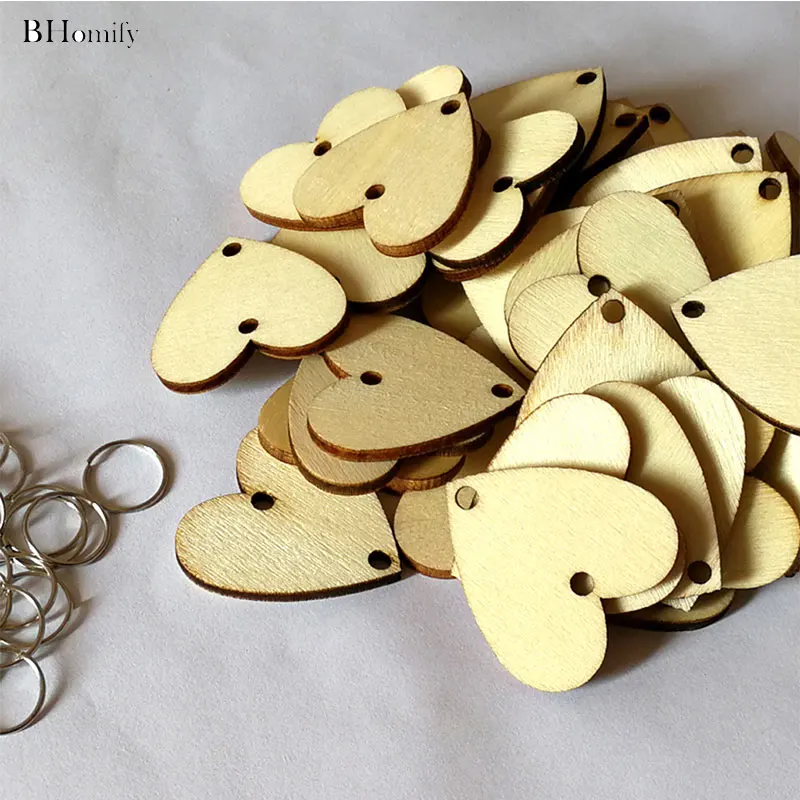 Bhomify DIY Рождество 50 шт. кусочки Древесины Сердце ремесленников лазерного