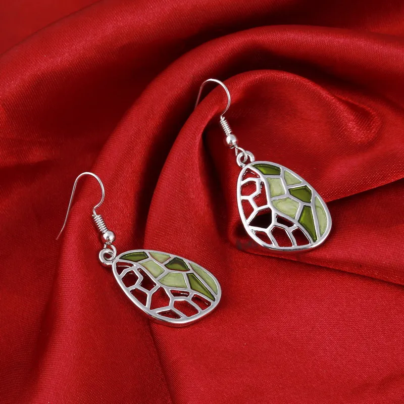 Женский посеребренный Кулон чокер ювелирный набор с зеленой эмалью|jewelry sack|set