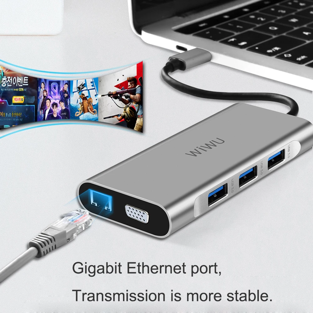 WIWU 10 в 1 USB концентратор для MacBook C к VGA/RJ45 Thunderbolt 3 адаптер Dell/Samsung/Huawei P20 Pro Type c 0