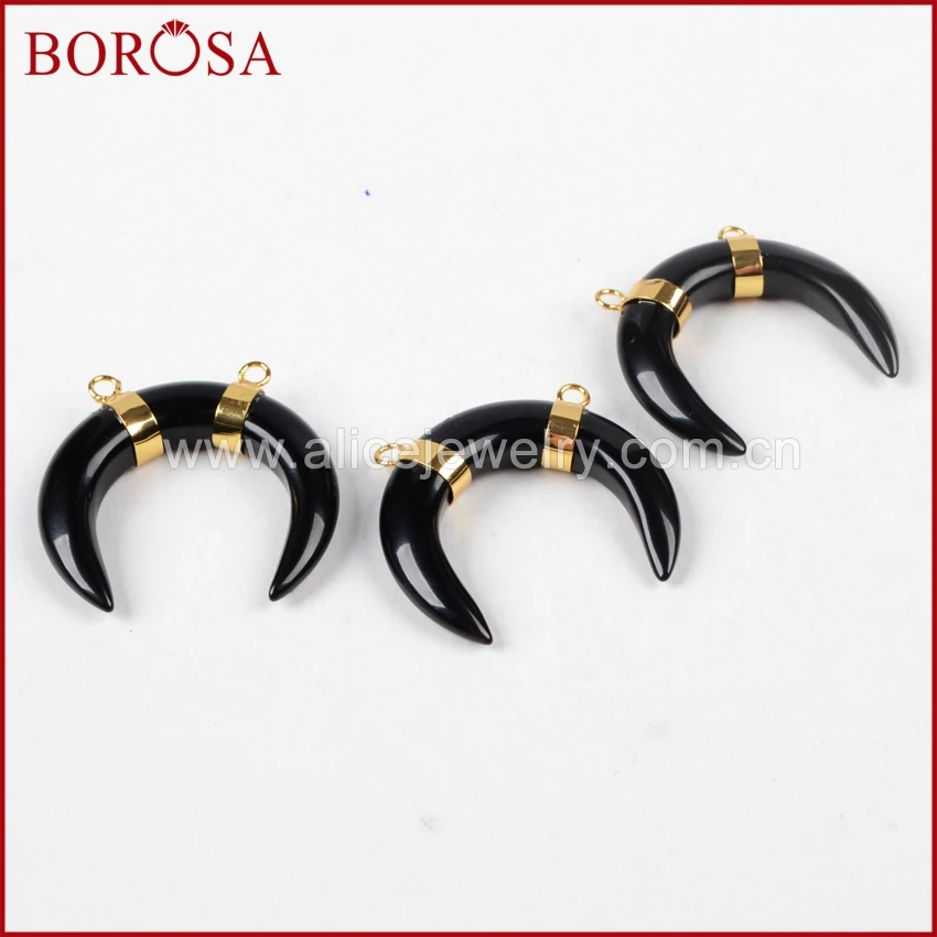 BOROSA дизайн этнический Бык Рог черный кристалл друзы разъем золотой цвет