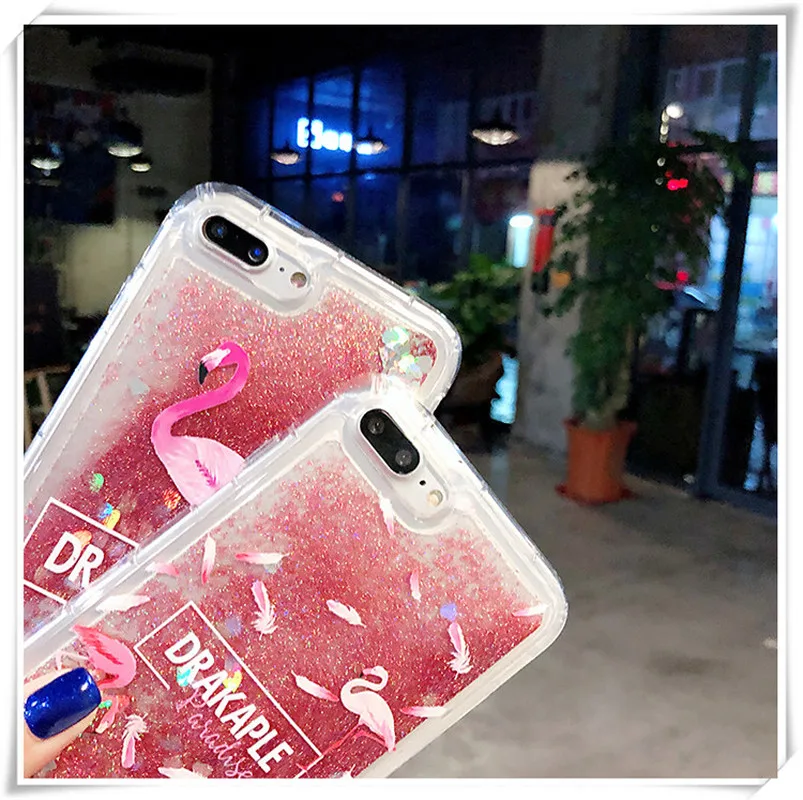 Flamingo Case for iPhone 6 6s 7 8 Plus X XR XS Max liquid glitter cover For Xiaomi Mi A1 A2 Mix 2s 3 Redmi 5 Note Pro |