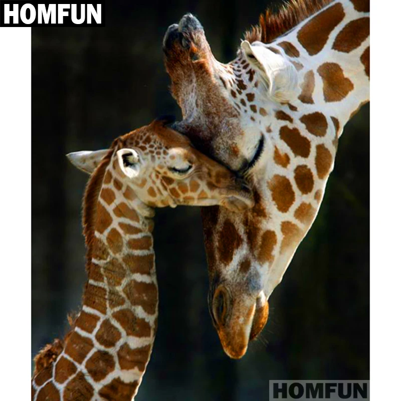 Алмазная живопись HOMFUN A01645 полноразмерная/круглая вышивка семья жирафов 5D для