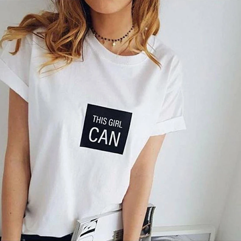 

Летняя футболка для девочек размера плюс из хлопчатобумажной ткани, раздел-футболки девушка может крутые Топы Tumblr футболка для женщин Осно...