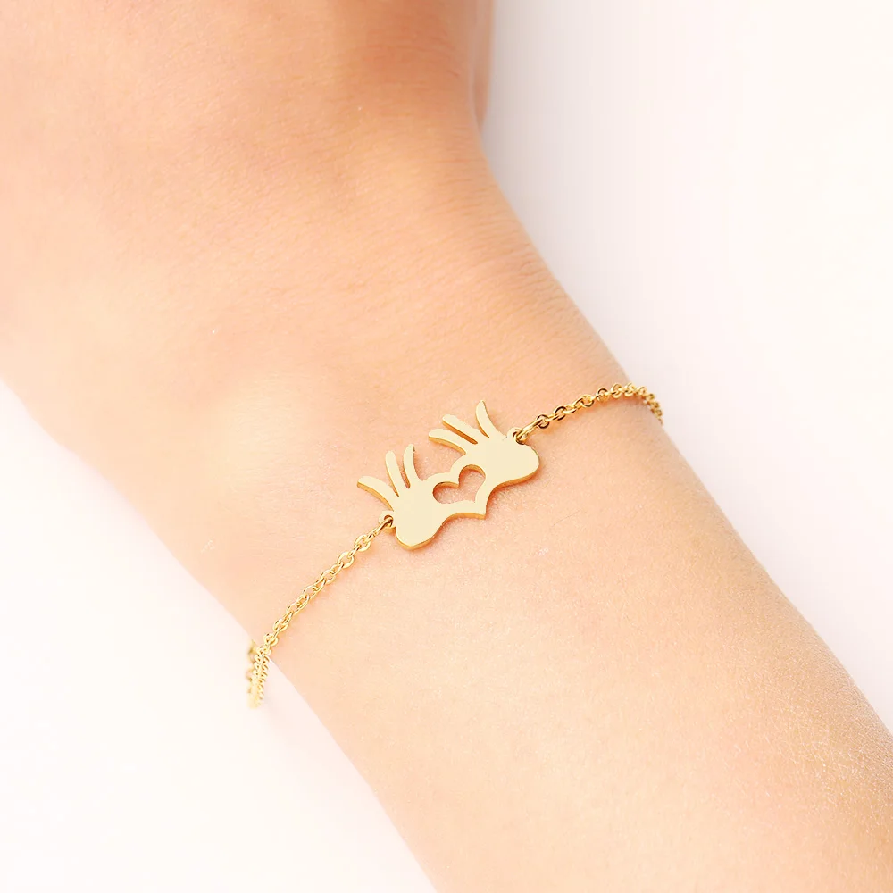 DOTIFI Stainless Steel Bracelet For Women Gold And Silver Color Palm Heart Pulseira Feminina Lover's Engagement Jewelry | Украшения и