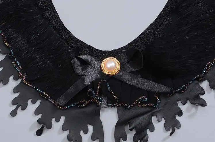 

Women's Korean Fashion lace shirt fake collar lady's rabbit fur black color Ties & Detachable Collar R485