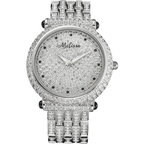 Серебристый Модный браслет часы роскошные женские часы Miyota Кварцевые MELISSA водонепроницаемые часы Кристалл из Swarovsk Relogio Feminino - Цвет: Серебристый