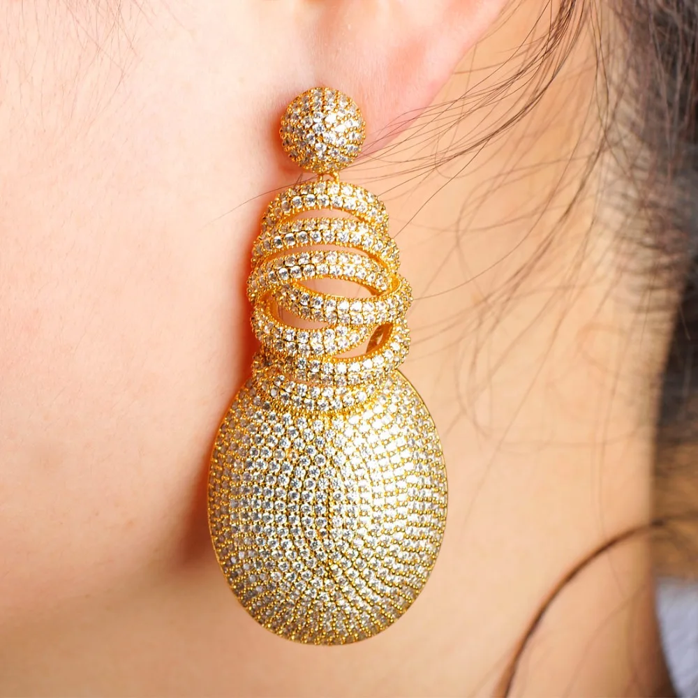 Dazz Full Mirco Pave Cubic Zircon серьги для женщин женские Золотой Дубай Свадебные медные бижутерия; серьги-подвески Pendientes