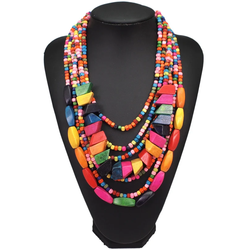 Multicolor Многослойные из деревянных бусин колье Цепочки и ожерелья s для Для женщин ручной работы из бисера Украшение для шеи; богемный стиль ювелирные изделия UKEN - Окраска металла: Multicolor