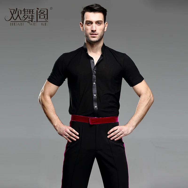 

Latin dance men short sleeve V collar shirt