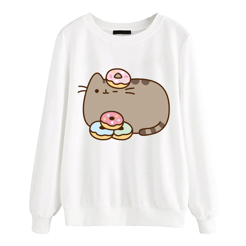 Флисовые Толстовки в повседневном стиле, новинка, толстовки kawaii С мультяшным котом, одежда для женщин, белые, черные, Брендовые спортивные костюмы, пуловеры на осень