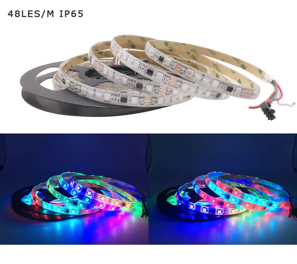 1 м 2 м 3 м 4 м 5 м WS2811 5050 SMD RGB светодиодные ленты адресуемый 30/48/60 светодиодов/m чёрно-белые печатные платы 1 Ic Управление 3 светодиода DC12V