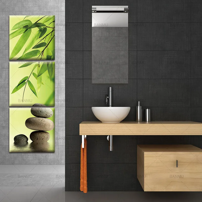 Фотообои для дома 3 шт./компл. бамбук и камень современный холст фотография