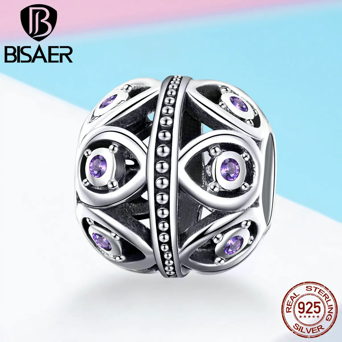 BISAER 925 пробы серебро Изысканная капелька геометрическая форма Очаровательные Круглые бусины подходят браслеты DIY Изготовление ювелирных изделий ECC1048
