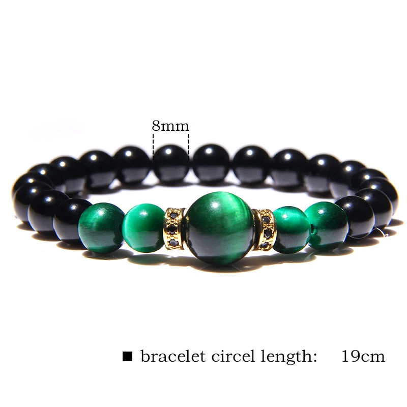 Натуральный черный оникс с зеленым камнем тигровый глаз бисер мужской браслет