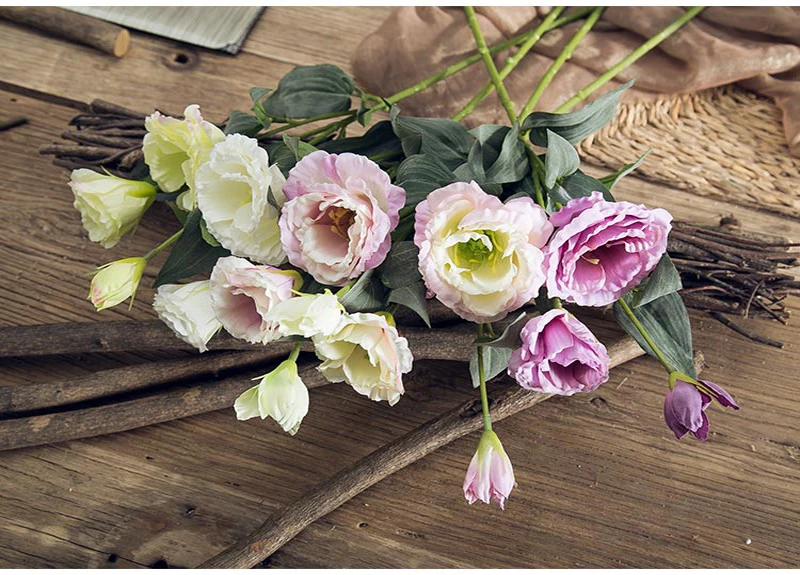 Европейский искусственный цветок 3 головы поддельные Eustoma Gradiflorus Lisianthus Рождество Свадьба Праздник декор дома 5 шт