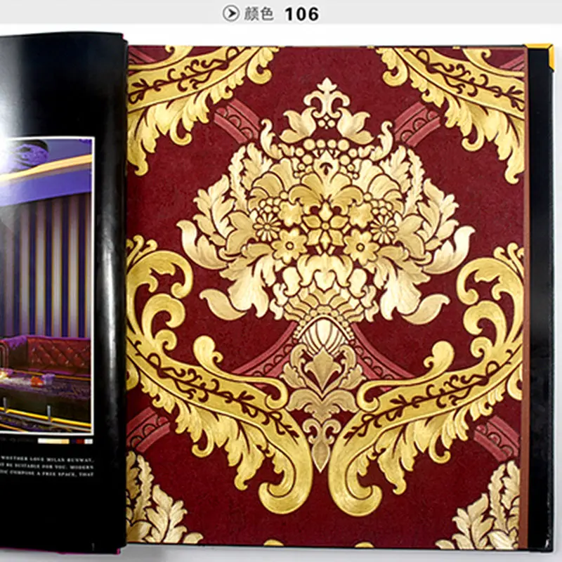 Роскошные обои из дамасской фольги с рисунком синего и красного цветов для