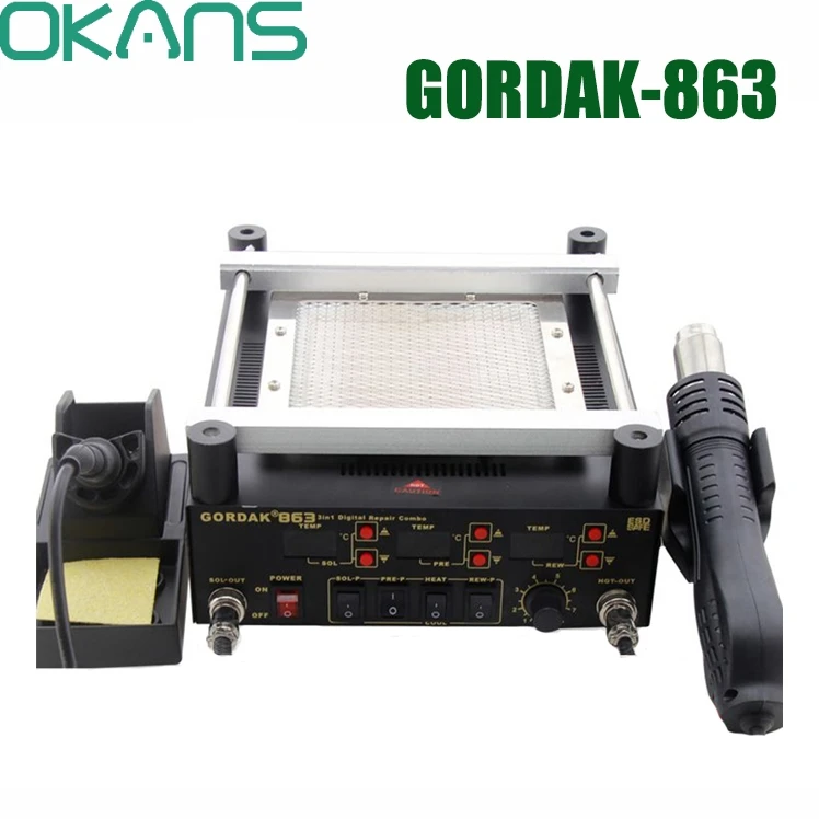 Gordak 863 3 в 1 цифровой тепловой пистолет Горячего Воздуха BGA паяльная станция +