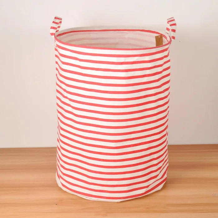 Cotton Linen Zakka Toy Storage Laundry Basket Large Capacity Blue Orange Black Stripe Zigzag With Handle Fold Bin 40x50cm | Дом и сад