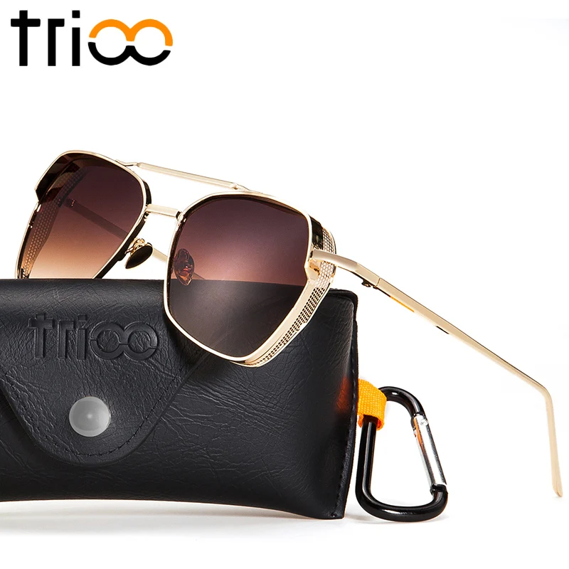 Мужские солнцезащитные очки в стиле стимпанк TRIOO роскошные черные с защитой UV400