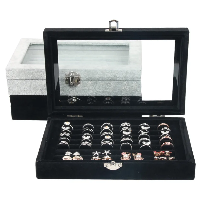 

1pcs Jewelry Display Casket Black / Gray Jewelry Organizer Earrings Ring Case For Jewelry Gift Packaging Case H2196