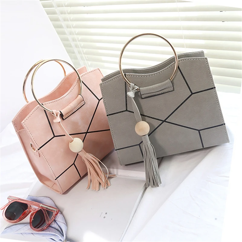 Повседневная Лоскутная кисточка с металлическим кольцом и ручкой маленькая