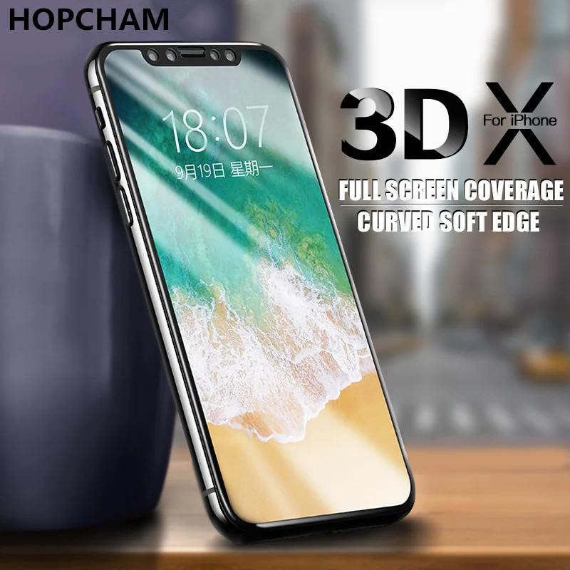 3D изогнутый край Полное покрытие Защита экрана для iPhone 7 6 S 8 закаленное стекло s X