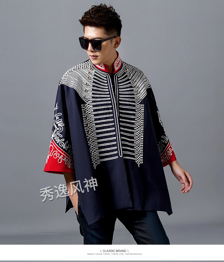 Куртка мужская с вышивкой свободная накидка для ночного клуба пиджак вечерние