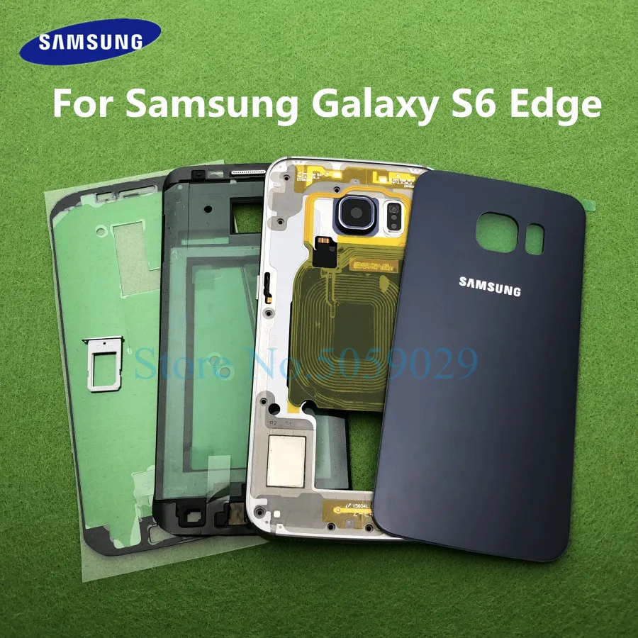 Для Samsung Galaxy S6 Edge G925 G925F средняя передняя рамка полный корпус задний корпус под светодиод рамка Задняя стеклянная крышка двери