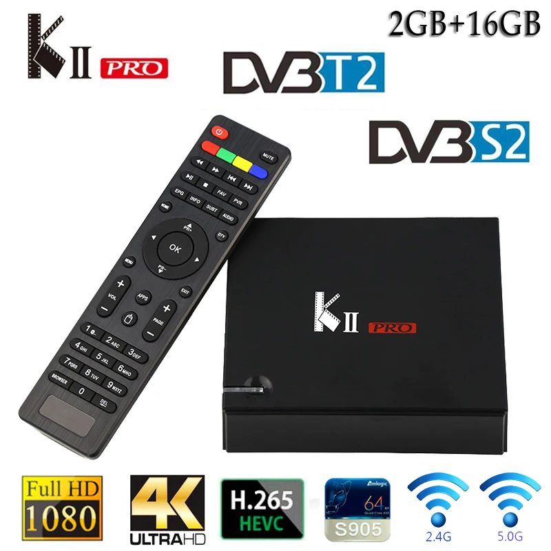 Mecool Smart tv BOX DVB-T2 DVB-S2 Android tv приём медиаплеер Amlogic S905D 2 Гб 16 Гб H.265 WiFi Испания смарт-приставка KII Pro