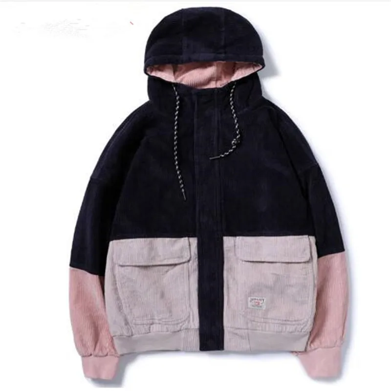 2018 весенние Цветные Лоскутные вельветовые куртки с капюшоном мужские толстовки