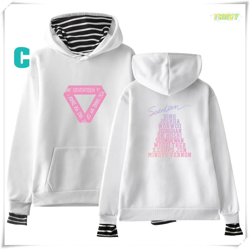 Женская толстовка с капюшоном Kpop SEVENTEEN уличная имитацией двух колпачков пуловер