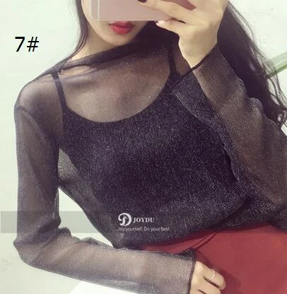 JOYDU Сексуальная Блузка с прозрачной сеточкой Рубашки женские Топы Blusas блузка с длинным рукавом сорочка Femme Повседневная рубашка в горошек женская блуза - Цвет: Style 7