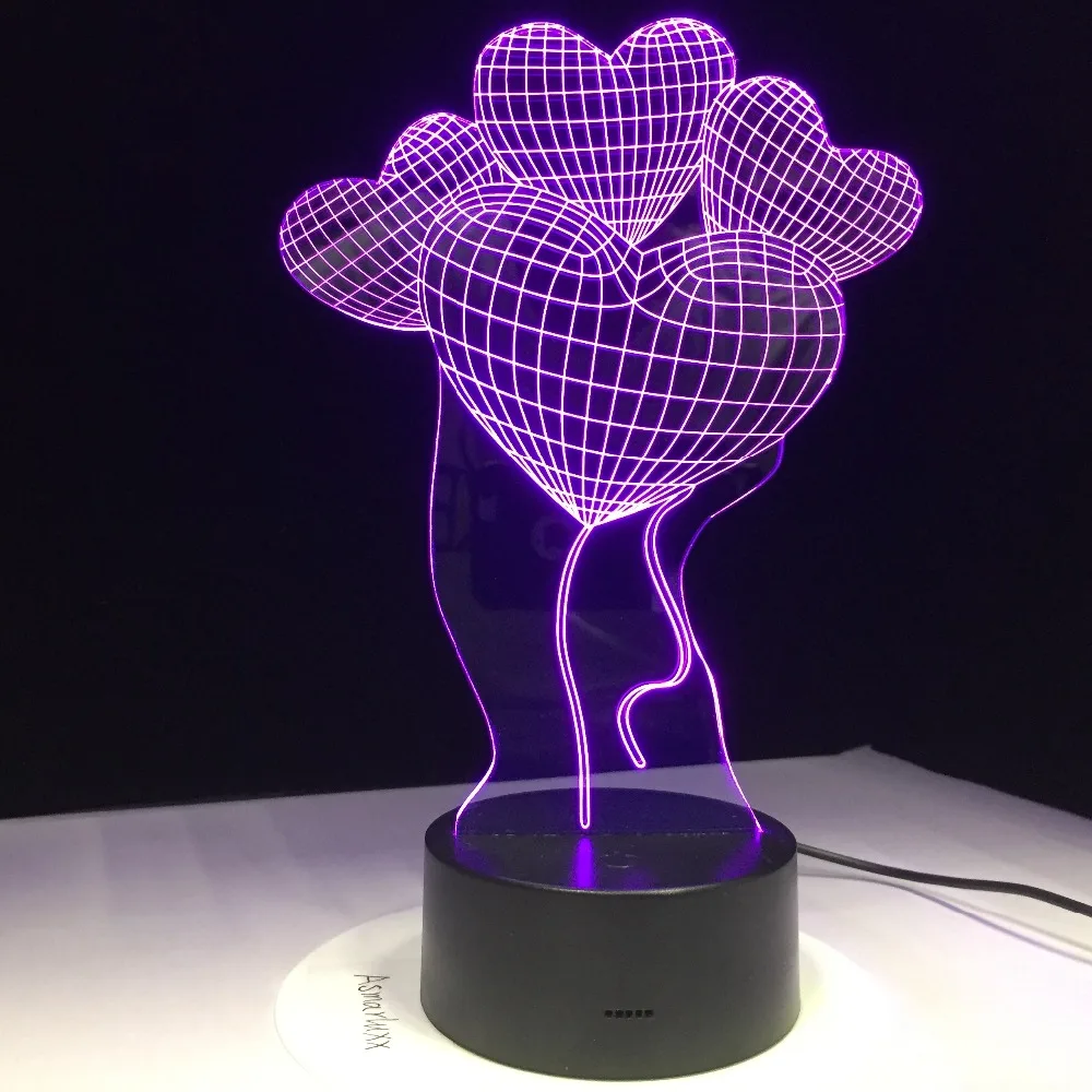 

3D LED Lamp USB Night Love Heart Balloons Creative Valentines Day Gift 7 Colors Changing Lamp Acrylic New Year Home Decor