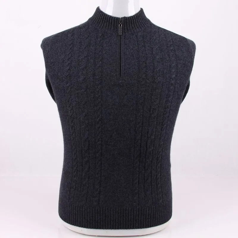 large size pure goat cashmere twisted thick knit men sweater pullover coat zipper high collar EU/S105-4XL135 retail wholesale