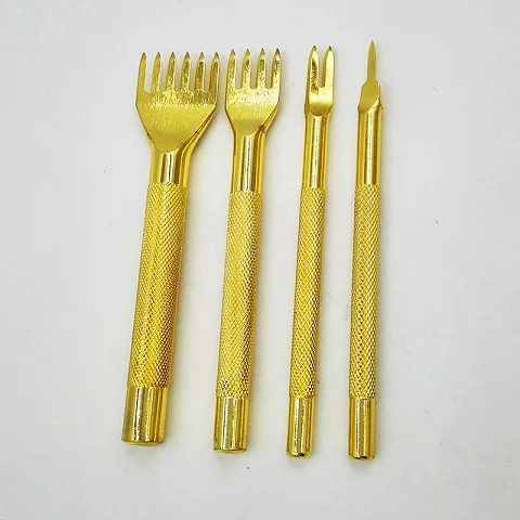3mm Gold 8 стилей, 4 шт., 3 мм, 4 мм, дырокол для кожаных инструментов, инструмент для шитья, дырокол, серебристый, черный, золотой, Retor, зубец, инструменты для рукоделия кожи - Цвет: 3mm Gold